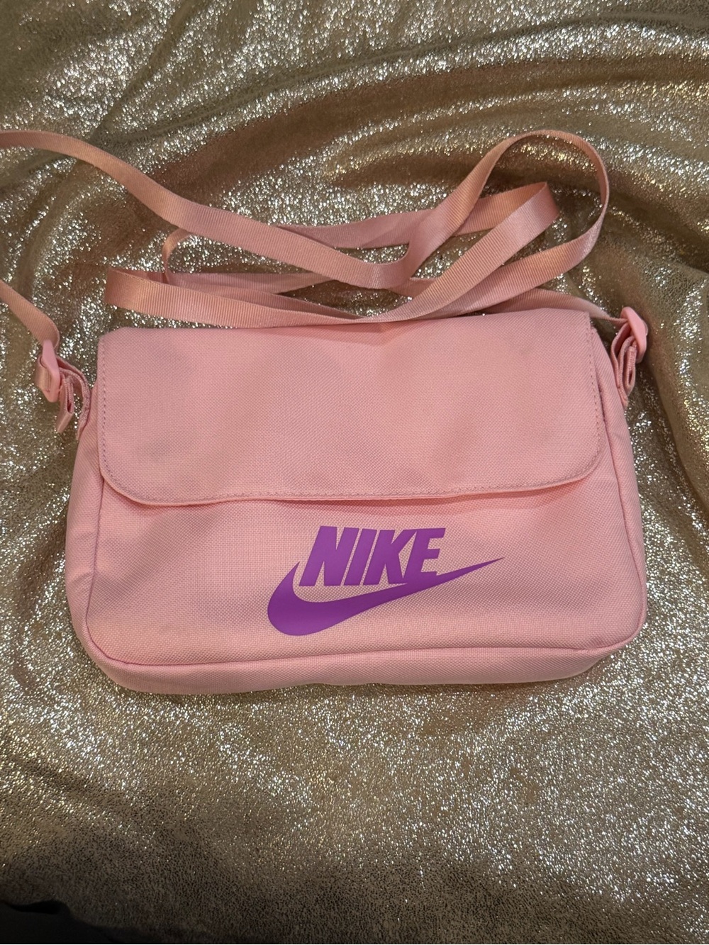 Nike Pink Crossbody Bag with Purple Swoosh